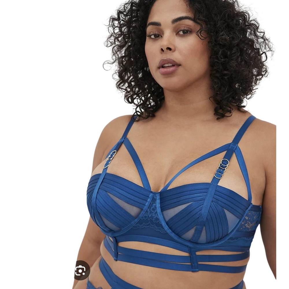 Torrid NEW Overt Strappy Cut Out Longline Bra Poseidon Blue 19059402 Size 1